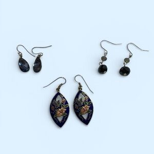 Dark Blue Dangle Earring Collection – 3 Pairs